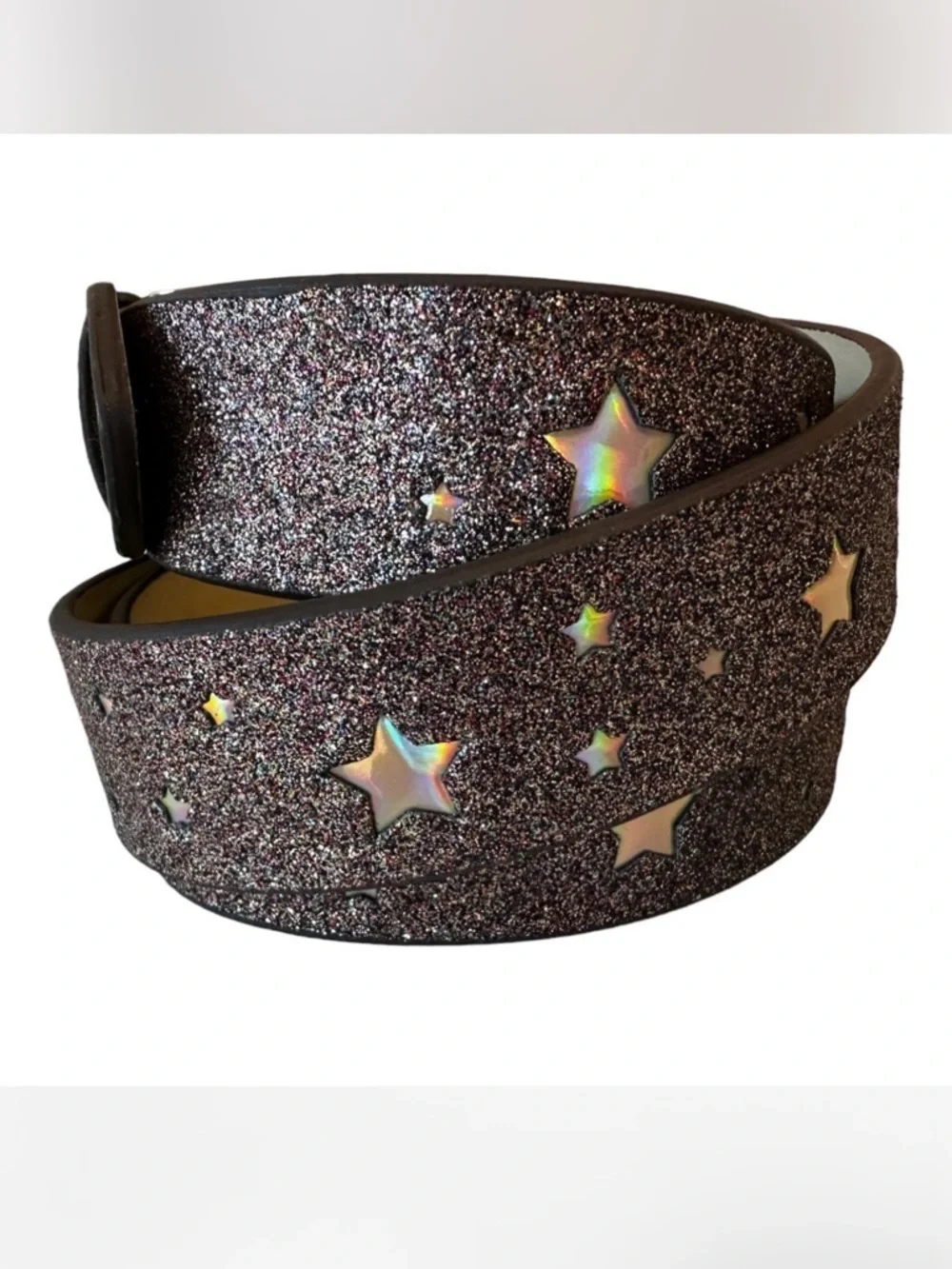 Vegan Leather Rainbow Glitter Belt with Stars